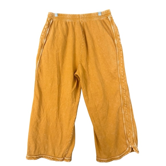 THREE BIRD NEST Mustard Yellow Cotton Wide Leg Cropped Sweatpants Size Large - Picture 2 of 11